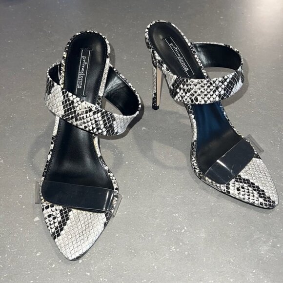 TRANSPARENT band snakeskin print double straps heeled mules size 7 - Picture 4 of 14
